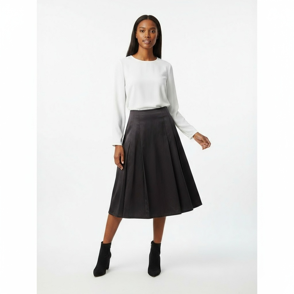 Sigrid Olsen Charcoal Pleated A Line Skirt Flared Cotton Silk Sz 8 Classic Chic